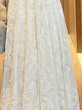デザイン感ある杏色のAラインレース切替ハイウエストスカート【大きいサイズ・中丈・女性用】（セットアップ対応）