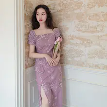 麓津 自制 フラワープリント 改良型 旗袍風 ワンピース【夏用・レトロスタイル・若い女性向け】