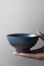 手作りの高脚粗陶飯碗【ミニマルデザイン・電子レンジ対応・カップル用】（セットアップ対応）