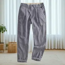 通勤用リネン混紡パンツ【夏用・薄手・ゆったりストレート・九分丈】