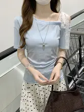 斜め肩デザインのレース切替トップス【夏用・美しいプリーツ・女性用】（セットアップ対応）