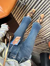 脚型を選ばない！デザイン切替フリンジの小柄向けマイクロブーツカットパンツ【秋用・ストレッチ・九分丈】