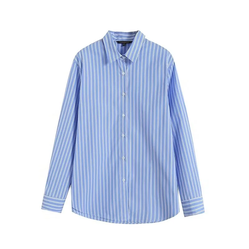 フランス風のストライプ長袖シャツ【カジュアル・春夏用・通気性】