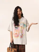 カジュアルなアメリカンカートゥーンプリントの半袖Tシャツ【ゆったりフィット・クルーネック】