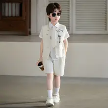 男の子用 礼服風西洋スーツ【国風水墨プリント・子供用・唐装スタイル・演出服】（セットアップ対応）