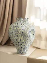青い手作り陶器の花瓶【インテリア・アート作品・花を挿す用】