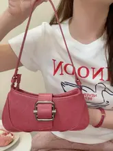 ピンクのレトロなサイドバッグ【ミニショルダー・金属バックル・女性用】