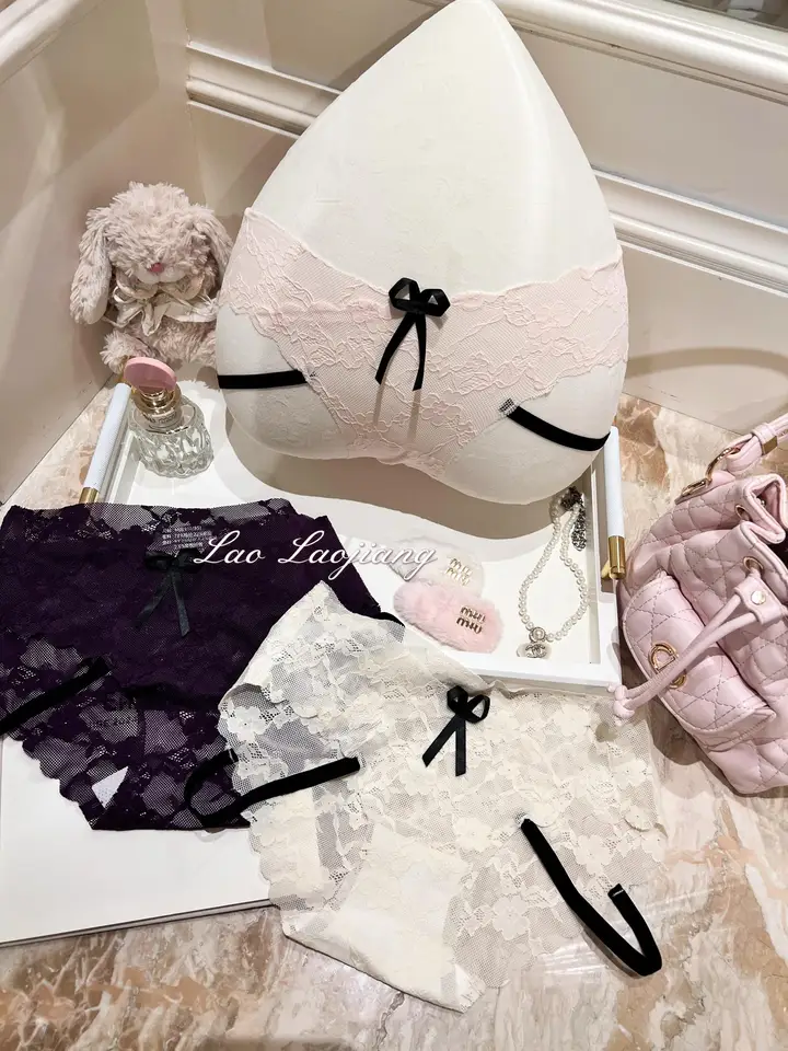 セクシーなレース三角パンツ【リボン付き・低腰・透 breathable・無痕】