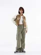高腰ストレートワークパンツ【女性用・ゆったり・カジュアル・多ポケット・アメリカンストリートスタイル】（セットアップ対応）