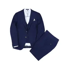 クラシックなチェック柄のブレザー【紳士用・ブルー・トリプルスーツ・スタイリッシュ】（セットアップ対応）