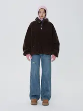 爆裂纹デザイン水洗い低腰ストレートデニムパンツ