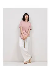極上の柔らかさのピマコットン製女性用ルーズフィット白色クルーネックTシャツ【涼感素材】