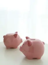 陶製 ペイシー豚貯金箱【かわいいピンク・インテリア装飾用】