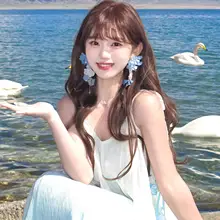 春の美しいデザイン！ブルーフラワーとフリンジの耳飾り【海辺のリゾートスタイル・雰囲気重視】
