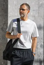 極上の柔らかさのモダールコットンシルク丸首半袖Tシャツ【ホワイト・メンズ・クルーネック】