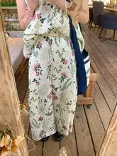 植物プリントのコットンリネン無袖シャツ【夏用・ゆったりワイドパンツ・カジュアル】（ セットアップ対応）