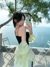 レース美背デザイン ブラックキャミソール【夏用・タンクトップ・女性用】