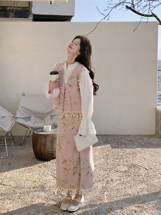 新中式風流れるフリンジのベストとスカート【秋春用・大人のデザイン・女性用】（セットアップ対応）