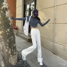 Tristine ハイウエスト スリムフィット デニムパンツ【ストレート・フレア・伸縮性あり】