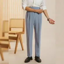 春夏用チェック柄ストレートパンツ【高ウエスト・ドレープ・カジュアル】（セットアップ対応）