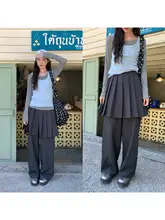 シンプルなデザインの深灰色プリーツスカート風パンツ【春用・フィット】（セットアップ対応）