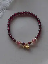 ブレスレット レディース アクセサリー ガーネット ストロベリークォーツ シルバー クリスタル 小粒ビーズ ワインレッド チャイナテイスト ギフト 親友