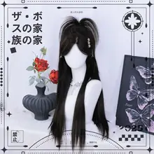 ロリータ風 斜め分け前髪の全頭用ウィッグ【ナチュラルなレース前額・長髪ストレート】