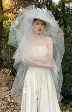 エレガントな韓国風ベール付き薄透けヘッドドレス【新婦用・撮影用】