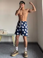 アメリカンヴィンテージ ダイジー柄スポーツショートパンツ【膝下丈・メンズ・通気性・フィットネス用】（セットアップ対応）