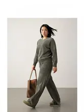 PLUSMALL フリース混合素材 セットアップ【セータータイプ・ストレートパンツ】