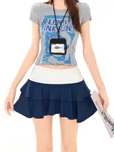 ティアードスカート レディース プリーツ ミニ ハイウエスト パッチワーク アメカジ ヴィンテージ プレッピー ギャル系 「MASS」
