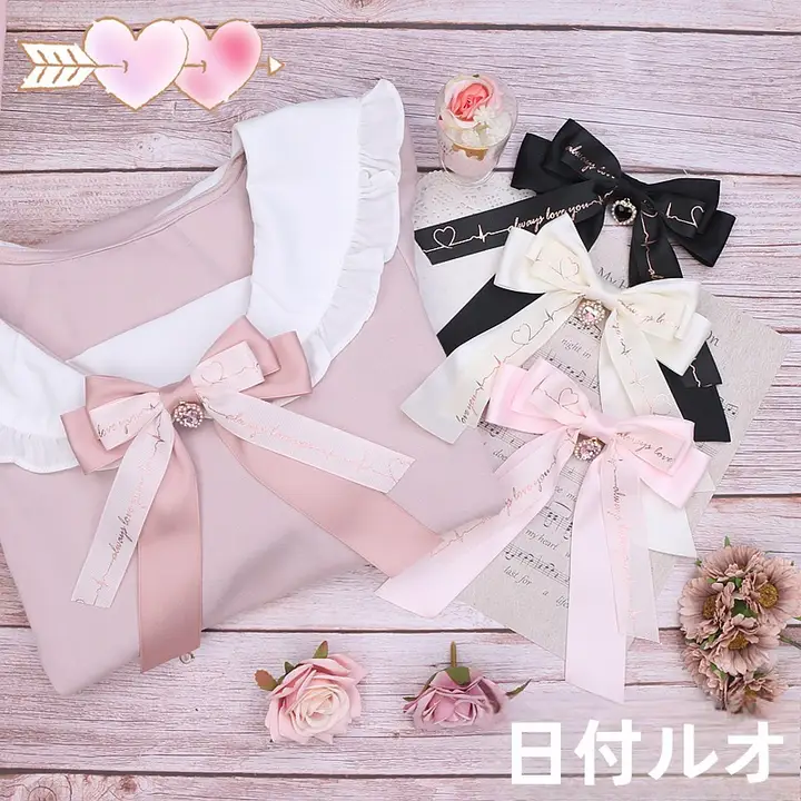 手作り大きなリボンブローチ【可愛いアルファベットプリント・ファッションアクセサリー】