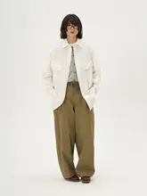 ヴィンテージ風酵素水洗コットンワイドストレートパンツ【ポケット付き・フィット・ドローストリング】（セットアップ対応）