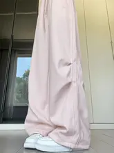春夏用 ピンク刺繍ハイウエストワイドパンツ【フィット・肌触り良好】（セットアップ対応）
