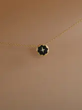 バロックデザインの18Kゴールド黒メノウ円形ネックレス【フレンチスタイル・レトロな純銀製・黒い八芒星モチーフ】