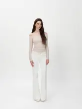 オフショルダー微透かしレースフィット長袖トップス