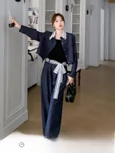 ダークブルー レースパネル付き 軽やかな作業ジャケ  ット【春用・カジュアル・スリムフィットパンツ・セットアップ対応】