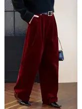 高腰ワイドストレートパンツ【レトロ色・コーデュロイ・フィット・冬用】（セットアップ対応）
