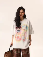カジュアルなアメリカンカートゥーンプリントの半袖Tシャツ【ゆったりフィット・クルーネック】