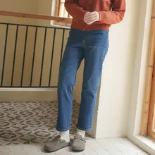 デニムパンツ 裏起毛 多用途 ライクラ ストレッチ ストレート 加毛 ロングパンツ スリム 深い青