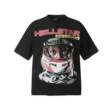 HELLデザインのレーサー印刷半袖Tシャツ【ユニセックス・ヴィンテージスタイル・カジュアル】