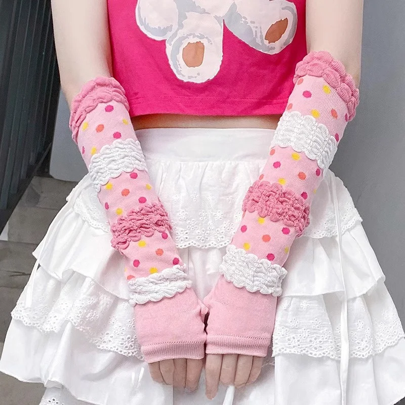 可愛い夏用ピンク色ロリータスタイル手袋：UVカットとY2Kデザインで日常使いに最適な選択
