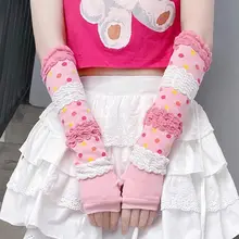 可愛い夏用ピンク色ロリータスタイル手袋【UVカット・Y2Kデザイン】
