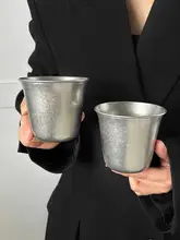 アメリカンビンテージ風マット仕上げの食品グレードステンレスコーヒーカップ【冷飲用・広口デザイン・工業スタイル】
