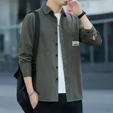 男士長袖カジュアルシャツ【百パーセントコットン・春秋用・フィット】