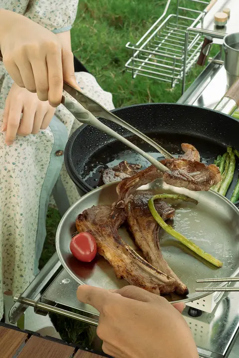火枫 ステンレス製 バーベキュートング【アウトドア・レザーケース付き・料理用】