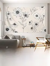 シンプルな手描きの菊花柄壁掛けタペストリー【ビンテージ風・個性的なデザイン】