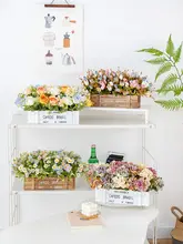 造花 アーティフィシャルフラワー 木製フェンス 天然木 手作り インテリア 飾り 置物 部屋飾り 上質