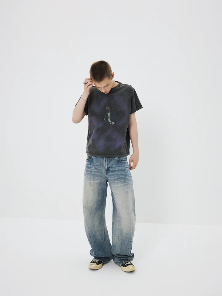 ウォッシュ加工コットンTシャツ【ビンテージ風・クルーネック・半袖】