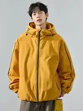メンズ アウトドアダウンジャケット【防寒フード付き・デザインステッチ】